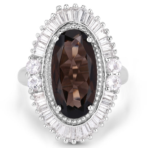 8.12 Carat Genuine Smoky Quartz and White Topaz .925 Sterling Silver Ring Bids.com