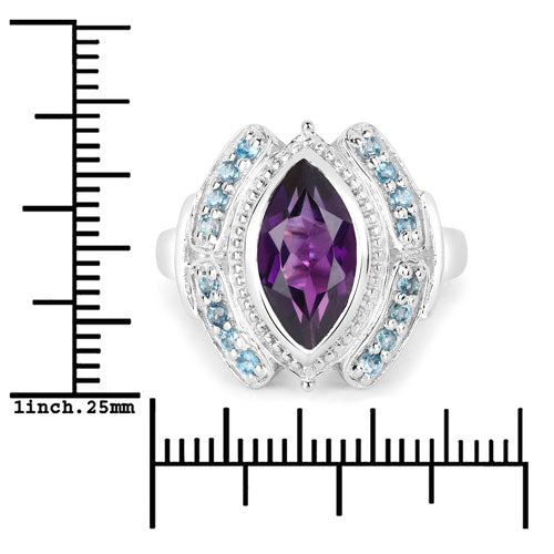 3.06 Carat Genuine Amethyst and London Blue Topaz .925 Sterling Silver Ring Bids.com