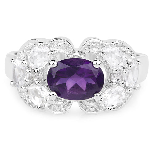 2.75 Carat Genuine Amethyst and White Zircon .925 Sterling Silver Ring Bids.com