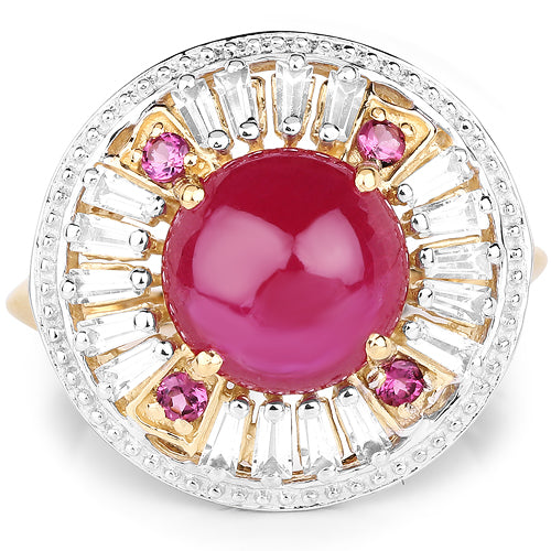 14K Yellow Gold Plated 8.91 Carat Genuine Glass Filled Ruby, Rhodolite & White Topaz .925 Sterling Silver Ring Bids.com