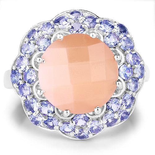 7.20 Carat Genuine Peach Moonstone and Tanzanite .925 Sterling Silver Ring Bids.com