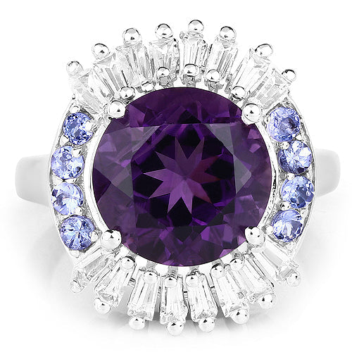 5.24 Carat Genuine Amethyst, Tanzanite & White Topaz .925 Sterling Silver Ring Bids.com