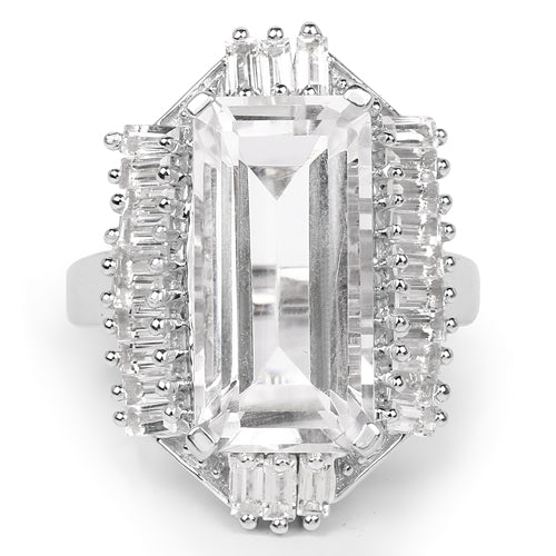 9.77 Carat Genuine Crystal Quartz & White Topaz .925 Sterling Silver Ring Bids.com