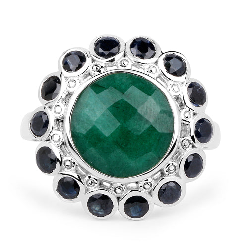 6.88 Carat Dyed Emerald & Blue Sapphire .925 Sterling Silver Ring Bids.com