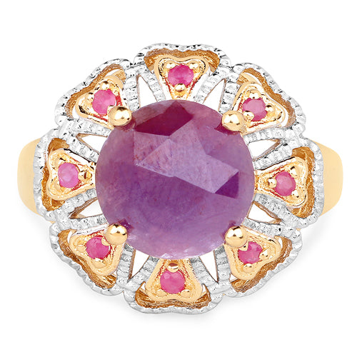 14K Yellow Gold Plated 5.55 Carat Genuine Pink Sapphire & Ruby .925 Sterling Silver Ring Bids.com