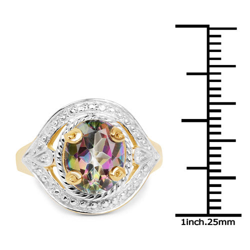 14K Yellow Gold Plated 3.15 Carat Genuine Quartz Mystic .925 Sterling Silver Ring Bids.com