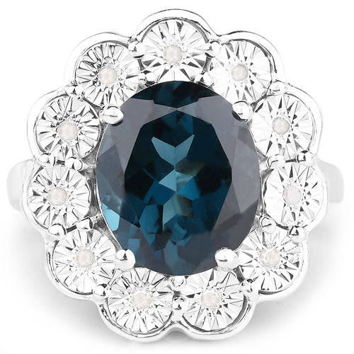 5.11 Carat Genuine London Blue Topaz and White Diamond .925 Sterling Silver Ring Bids.com