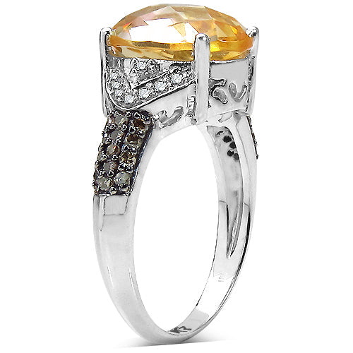 4.69 Carat Genuine Citrine, Champagne Diamond & White Diamond .925 Sterling Silver Ring Bids.com