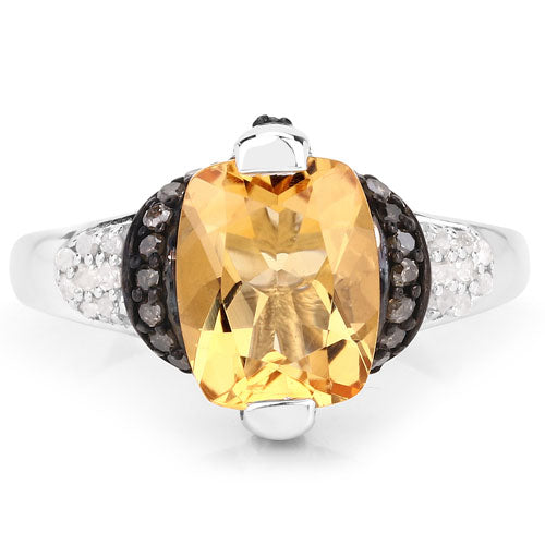 "2.83 Carat Genuine Citrine, Champagne Diamond and White Diamond .925 Sterling Silver Ring Bids.com
