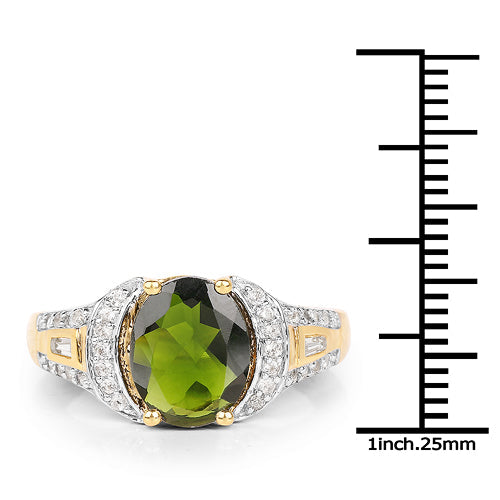 18K Yellow Gold Plated 2.79 Carat Genuine Chrome Diopside & White Topaz .925 Sterling Silver Ring Bids.com