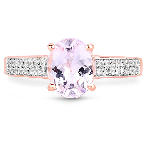 14K Rose Gold Plated 2.91 Carat Genuine Kunzite and White Zircon .925 Sterling Silver Ring Bids.com