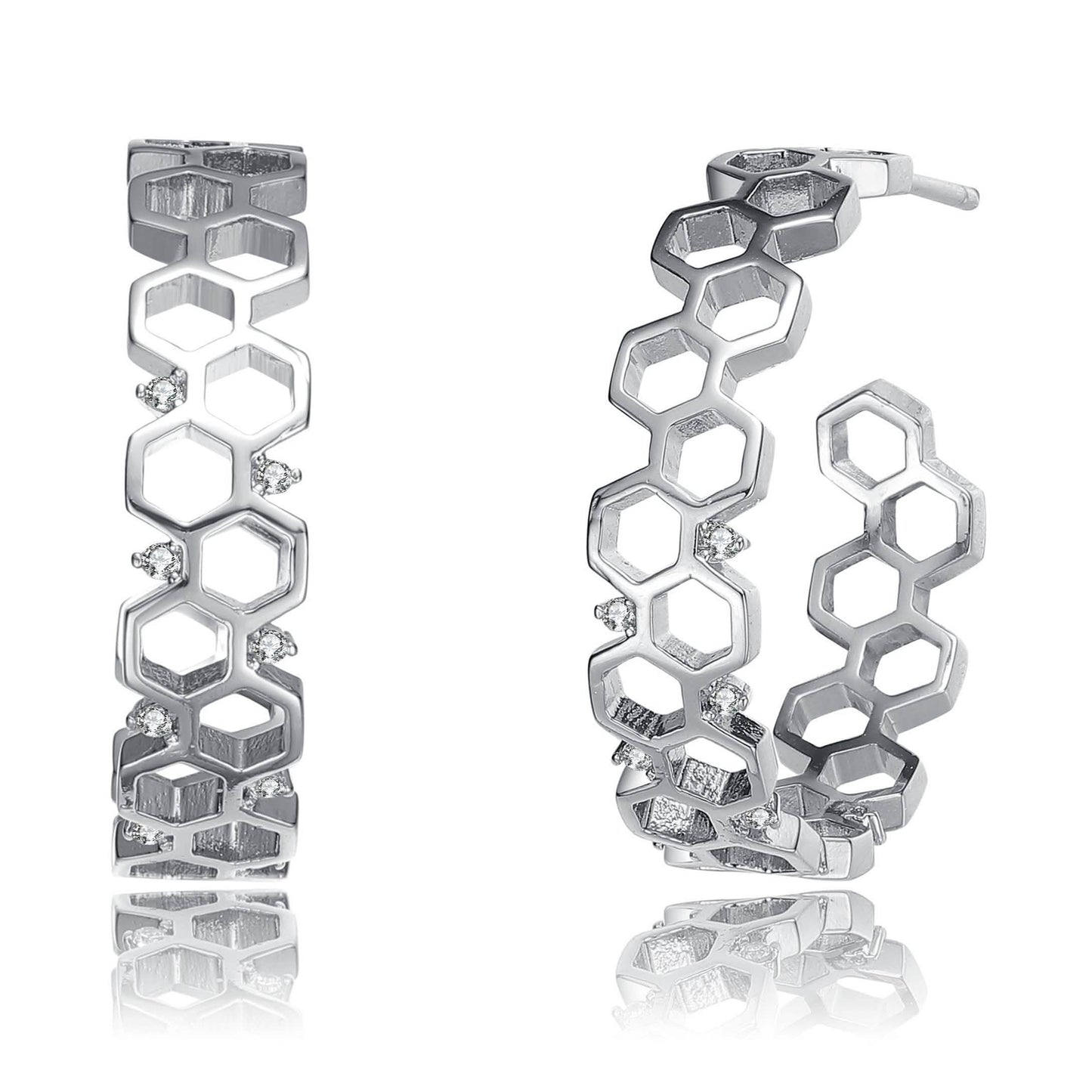 Rhodium Plated Geometric Hoop Earrings DailySale