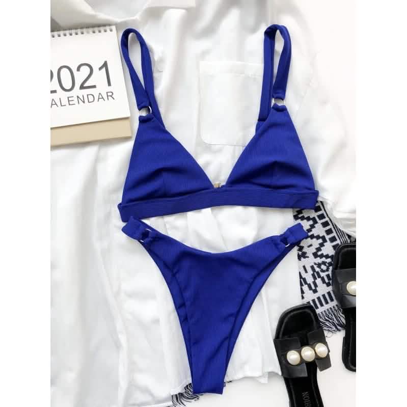 Rib Ring Linked High Cut Bikini Swimsuit DailySale