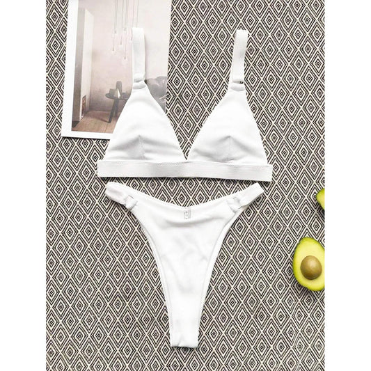 Rib Ring Linked High Cut Bikini Swimsuit DailySale