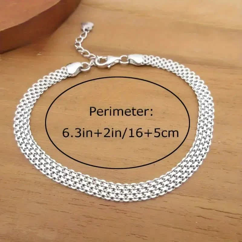 S925 Sterling Silver Chain Bracelet, Sparkling Mesh Embossing Pattern Jewelry DailySale