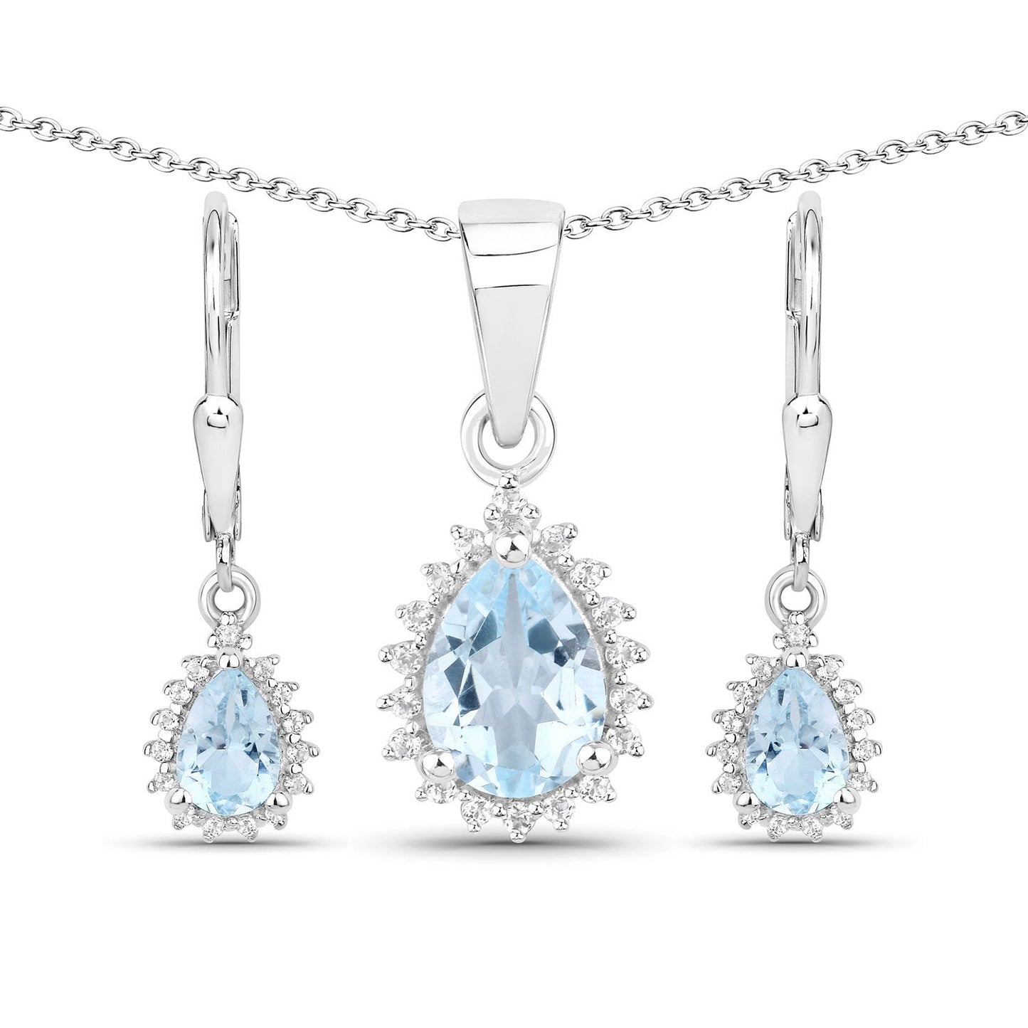 2.00 Carat Genuine Blue Topaz and White Topaz .925 Sterling Silver Jewelry Set Bids.com