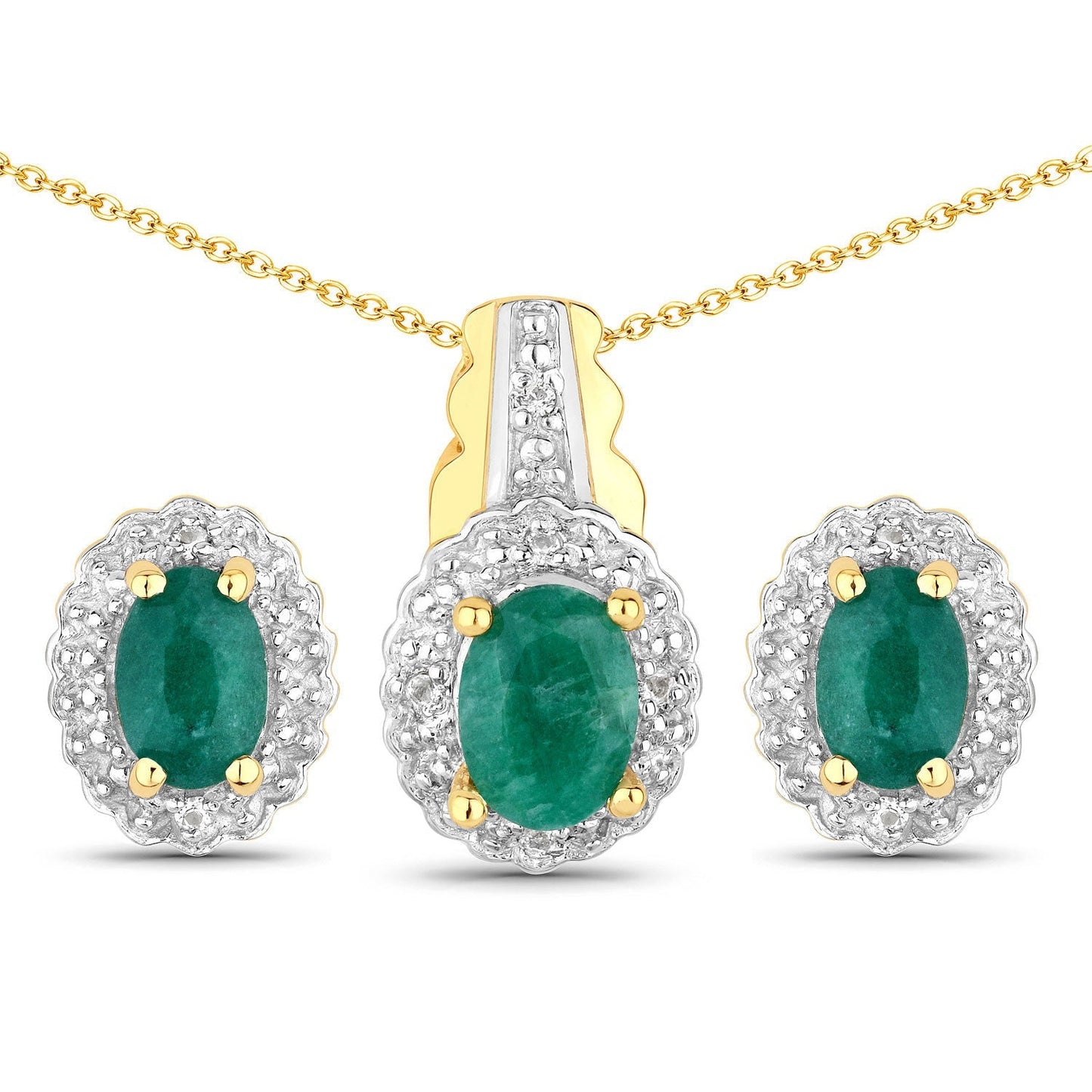 1.71 Carat Dyed Emerald and White Topaz .925 Sterling Silver Jewelry Set Bids.com