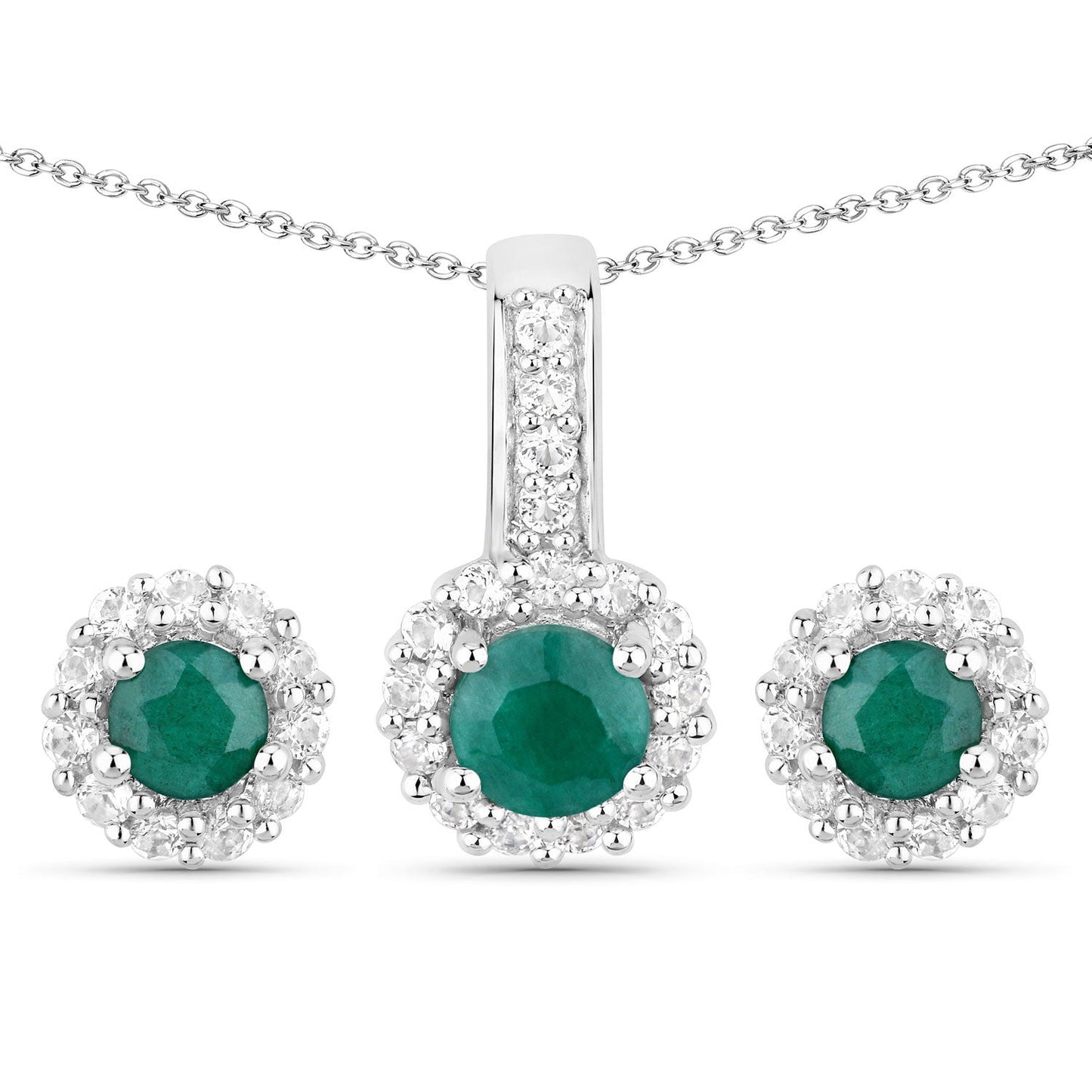 1.81 Carat Dyed Emerald and White Topaz .925 Sterling Silver Jewelry Set Bids.com