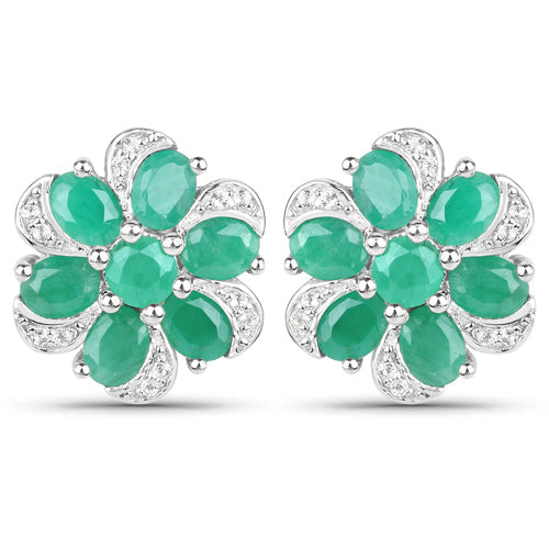 7.84 Carat Genuine Emerald and White Topaz .925 Sterling Silver 3 Piece Jewelry Set (Ring, Earrings, and Pendant w/ Chain) Bids.com