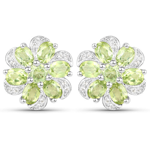 8.04 Carat Genuine Peridot and White Topaz .925 Sterling Silver 3 Piece Jewelry Set (Ring, Earrings, and Pendant w/ Chain) Bids.com