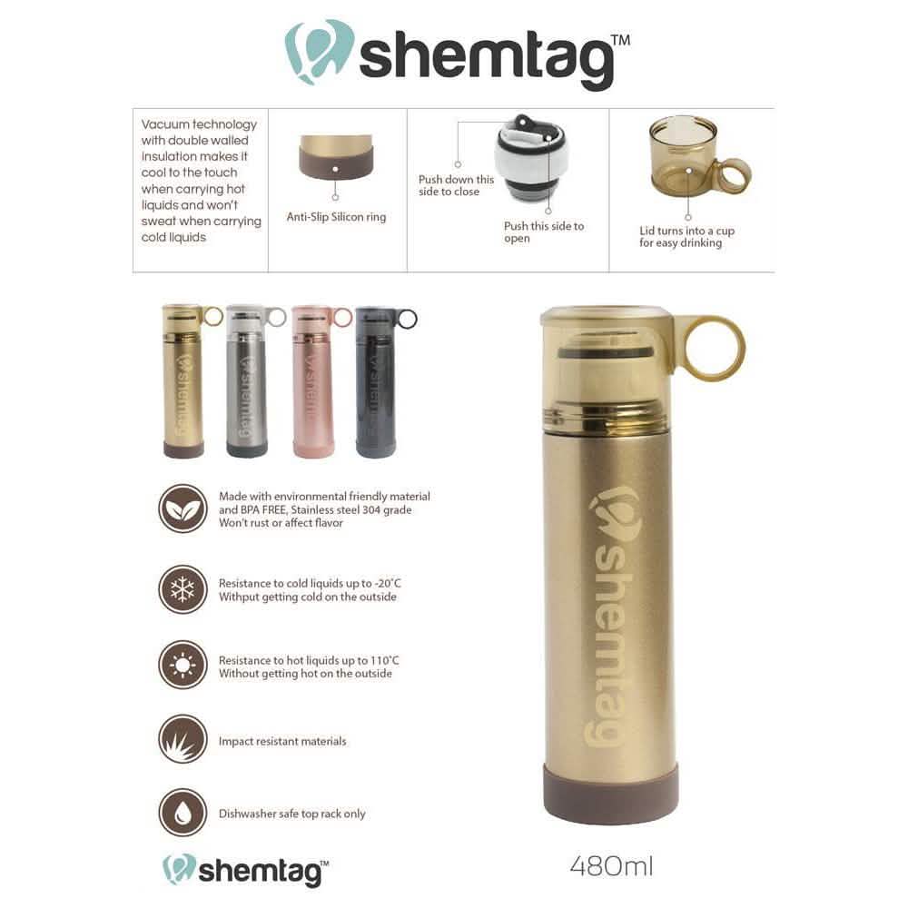 Shemtag Vacuum Thermal Bottle 16oz (480ml) Insulated with Coffee/Tea Cup Lid DailySale