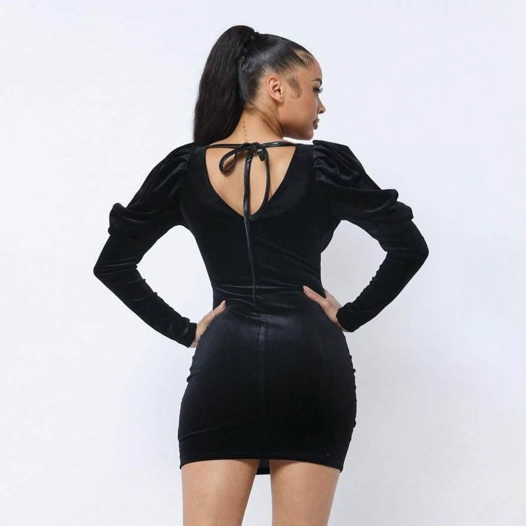 Soft Velvet Pleated Puff Sleeve Mini Dress DailySale