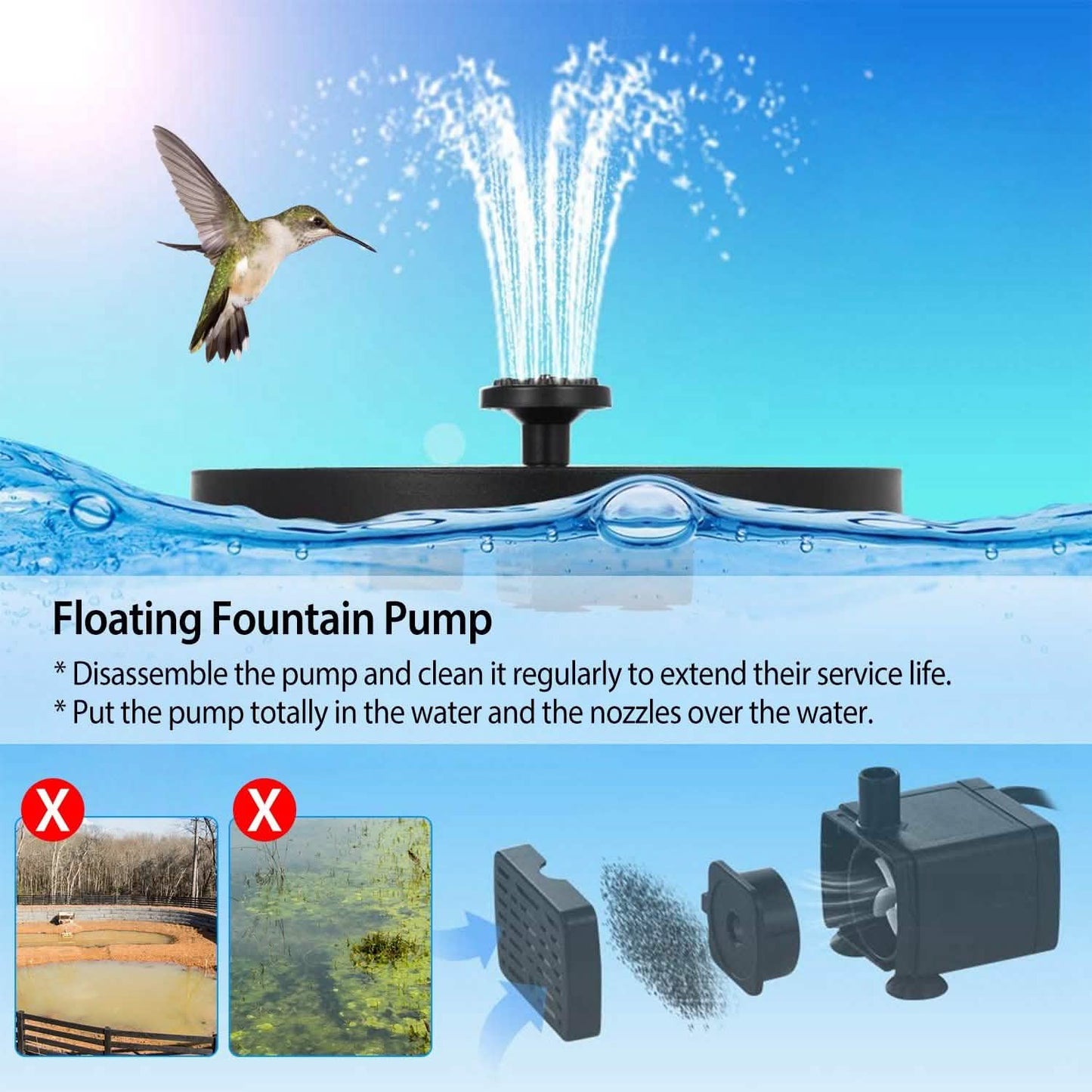 Solar Powered Fountain Pump Floating Bird Bath Pond DailySale