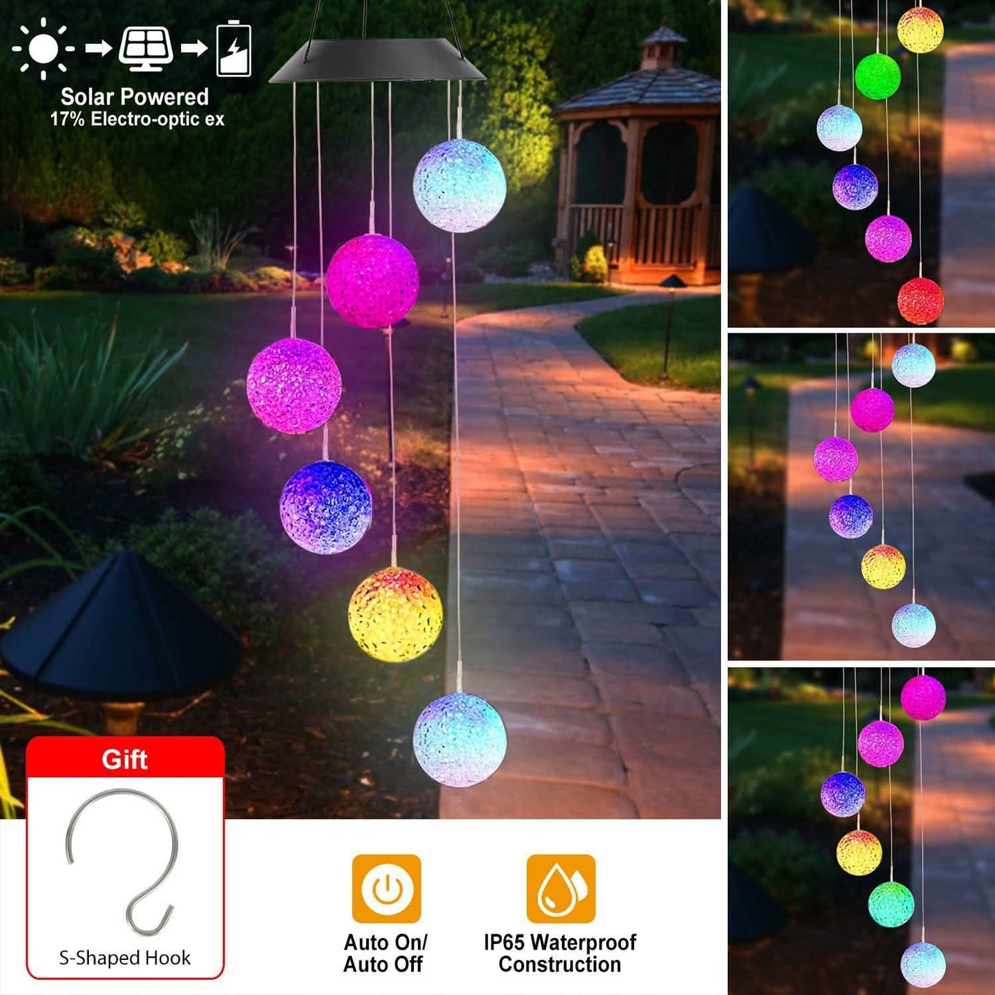 Solar Powered LED Ball Wind Chimes - Color Changing LED String Light DailySale
