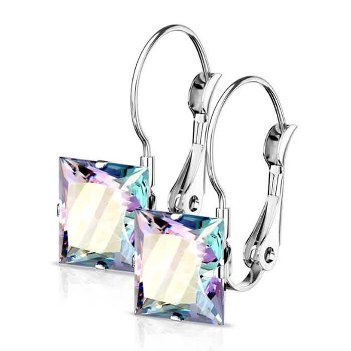 Stainless Steel Square CZ Gem Earrings DailySale