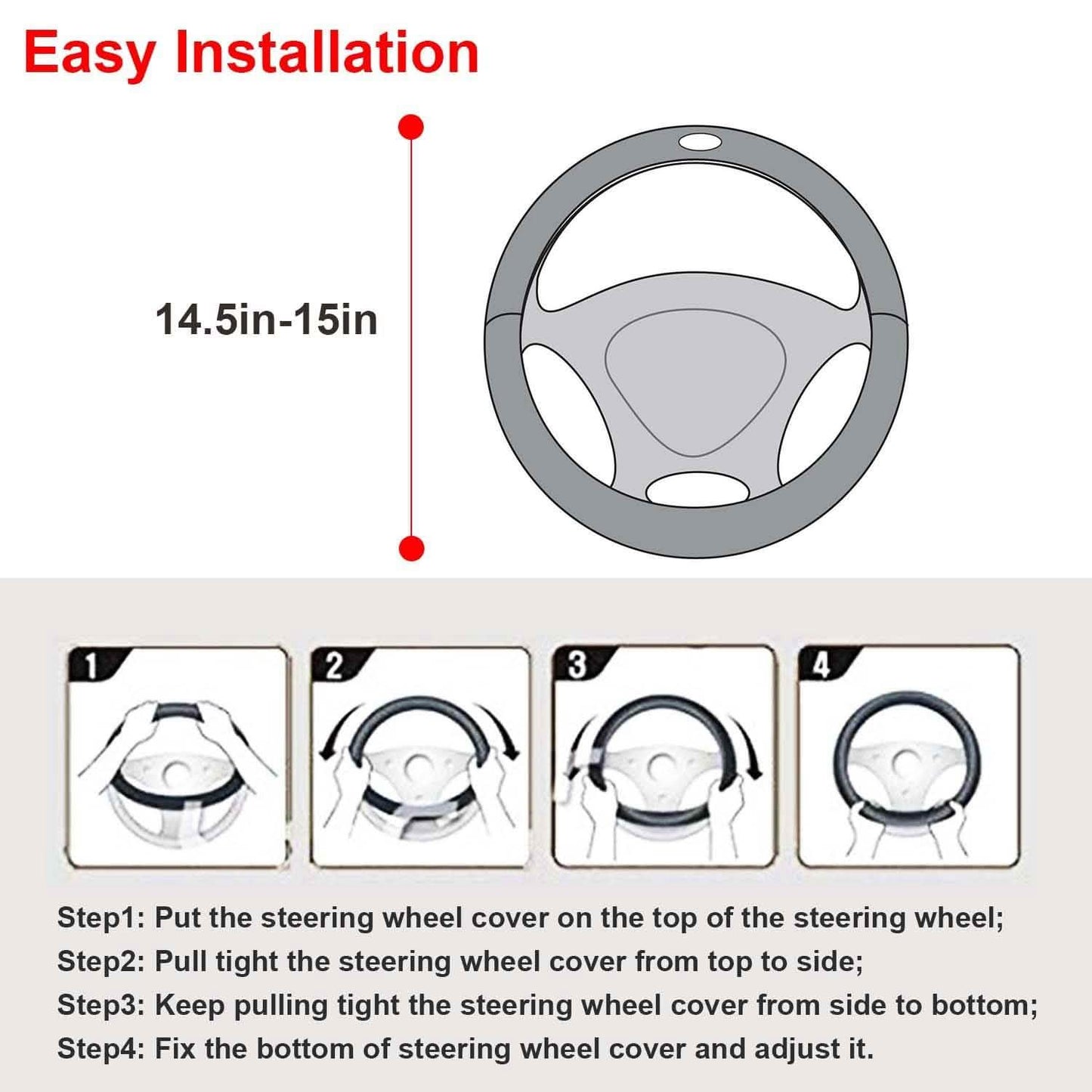 Steering Wheel Cover 14.5"- 15" Diameter Universal Fiber Leather DailySale