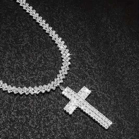 Sterling Silver 925 Luxury Cross Pendant Necklace with Multi-Layer Zircon and Sparkling Rhinestones DailySale