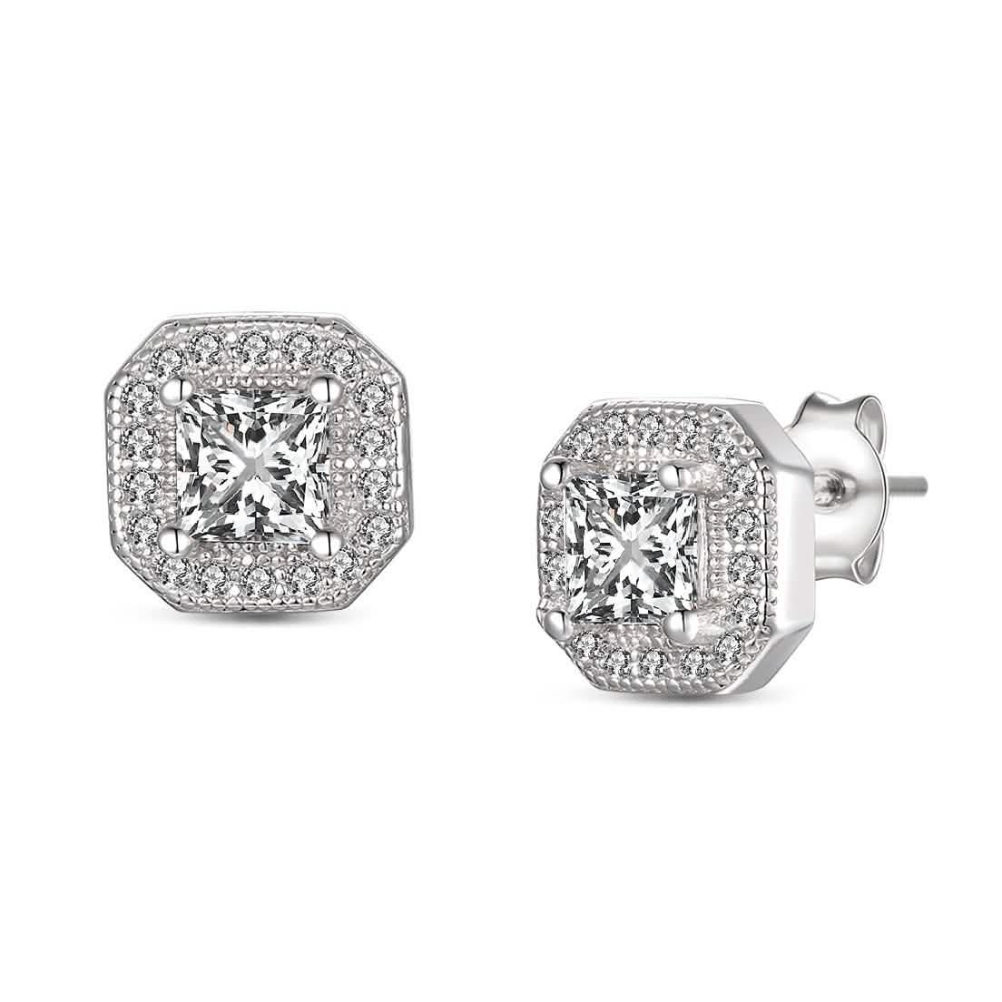 Sterling Silver CZ Square Stud Earrings DailySale
