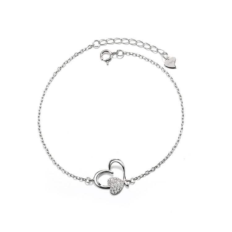Sterling Silver Double Heart Anklet With Swarovski Crystals DailySale