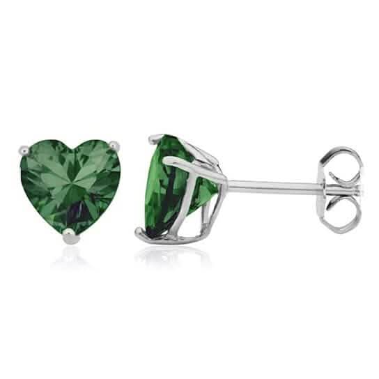 Sterling Silver Filled High Polish Finish Green Heart Shaped Stud Earrings 925 Sterling Silver 7mm DailySale