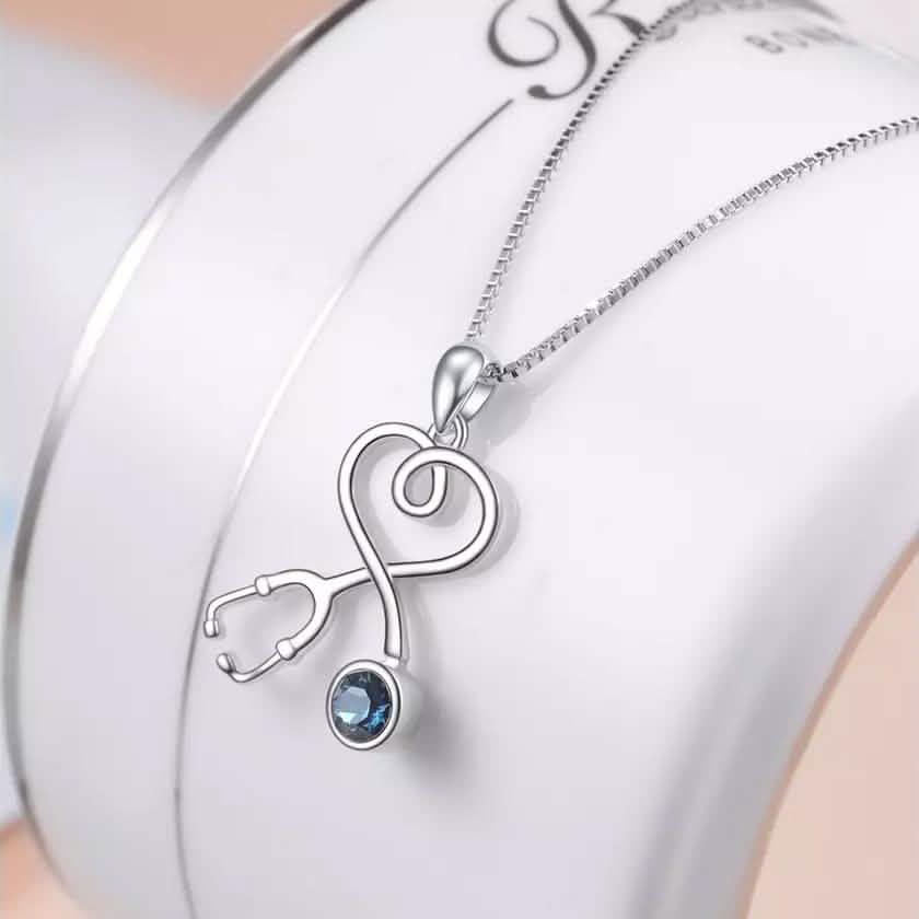 Sterling Silver Stethoscope Heart Pendant Necklace With Swarovski Crystals DailySale