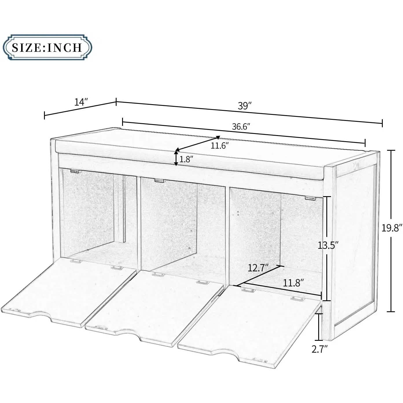 Storage Bench with Removable Cushion and 3 Flip Lock Storage Cubbies DailySale