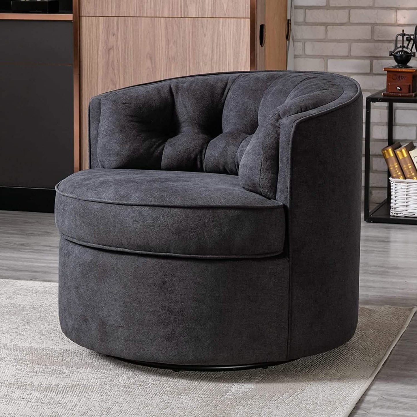 Swivel Accent Linen Fabric Bucket Reading Chair DailySale