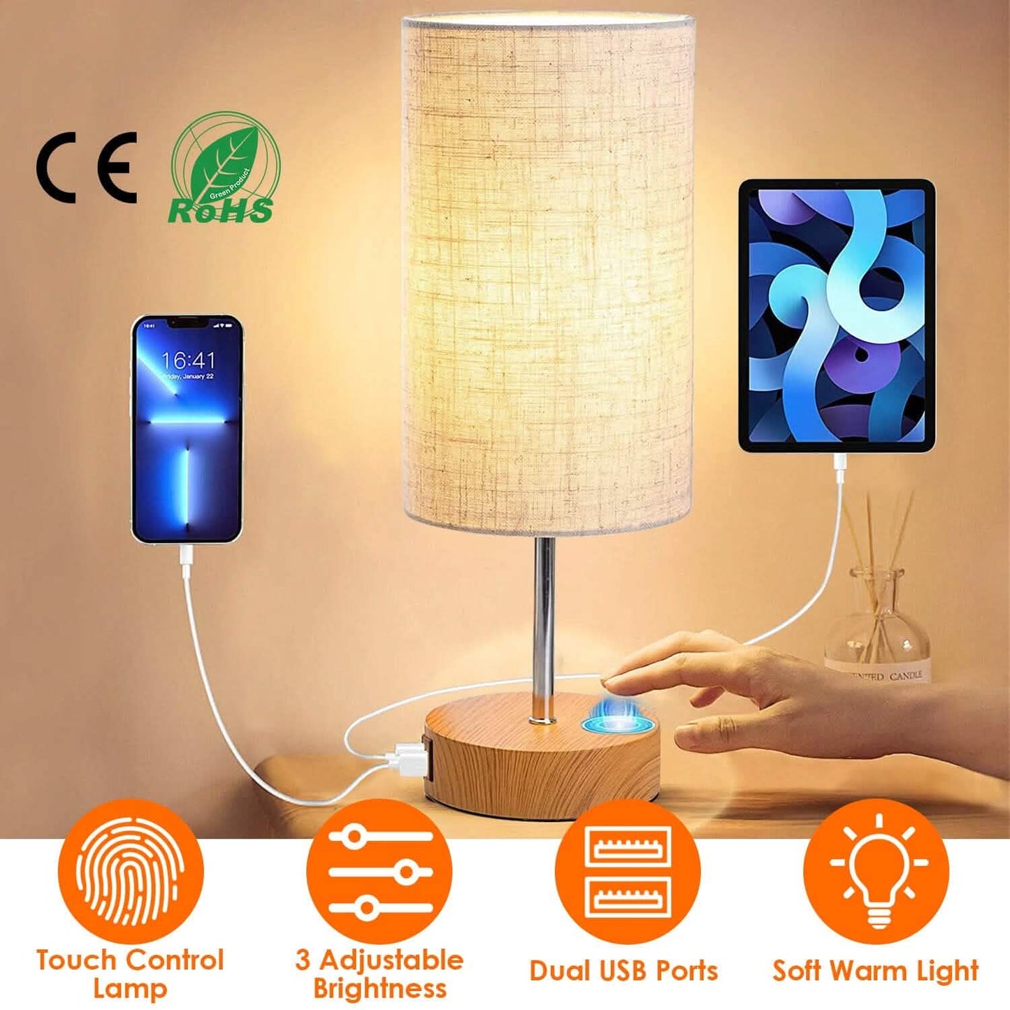 Touch Control Table Lamp 3-Way Dimmable Nightstand Beside Lamp DailySale