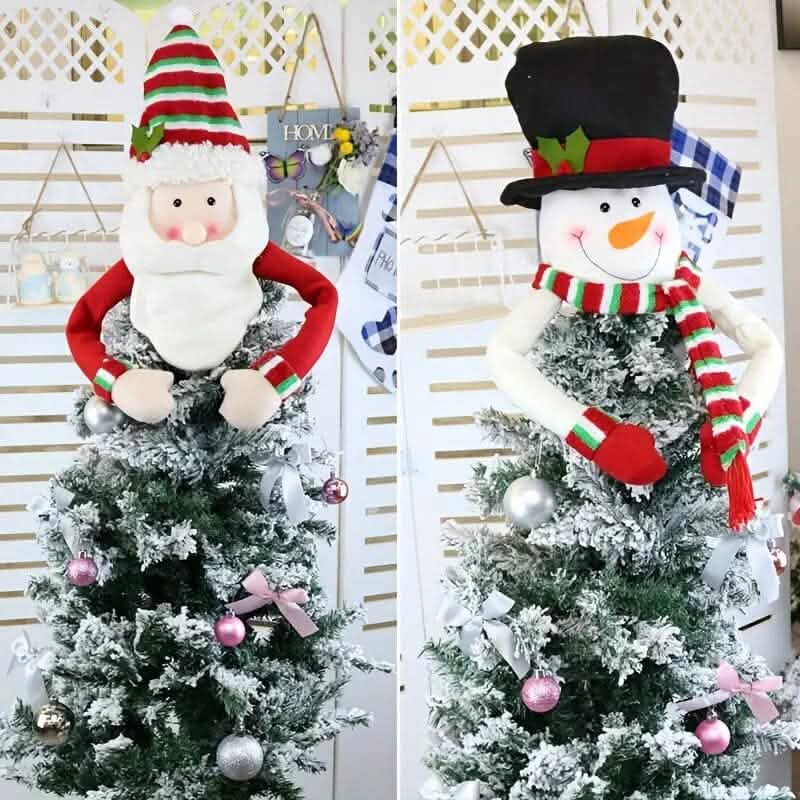 Traditional Wool Festive Christmas Tree Top Star and Snowman Decoration DailySale