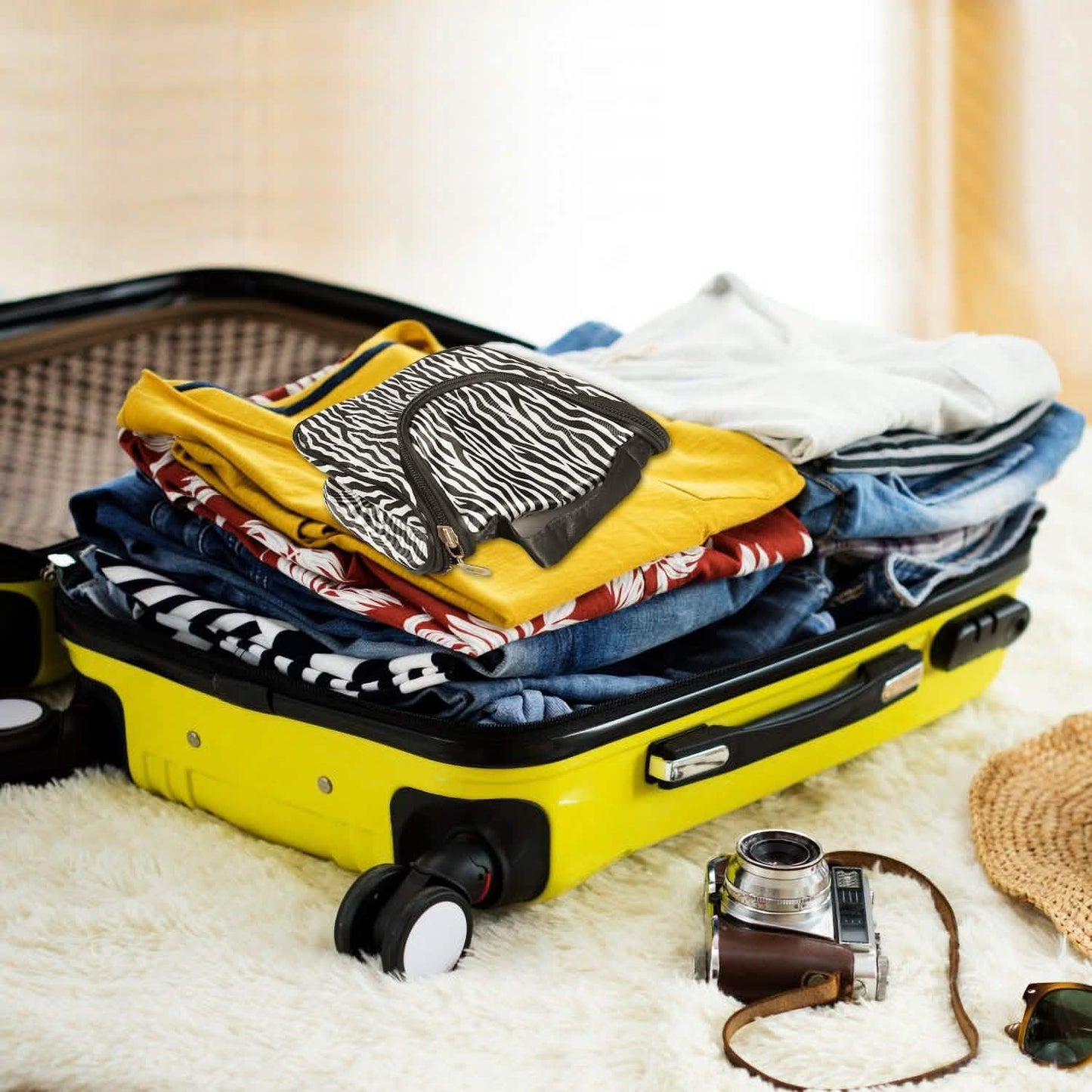 Travel Makeup Bag Portable Cosmetic Organizer with Cosmetic Mirror DailySale