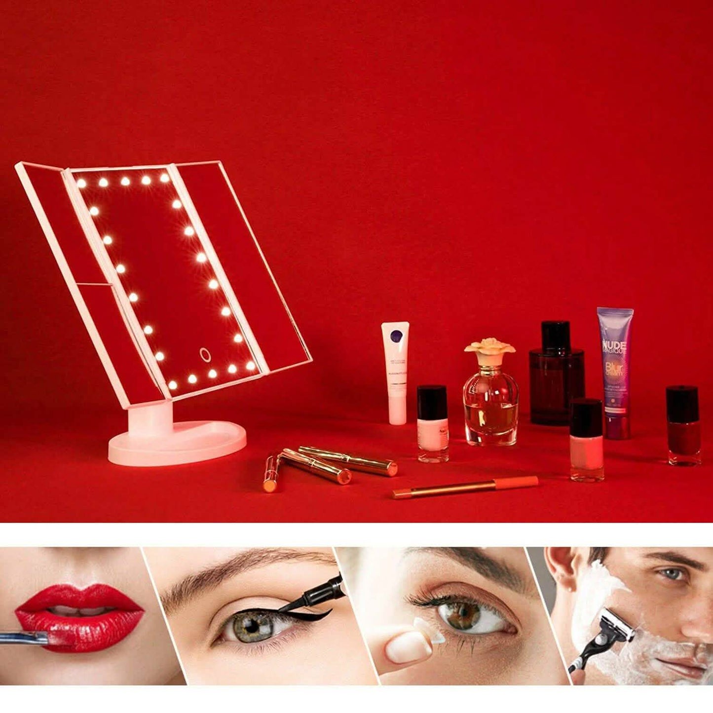 Tri-fold Vanity Makeup LED USB Touch Screen 10X Magnifing Mirror DailySale