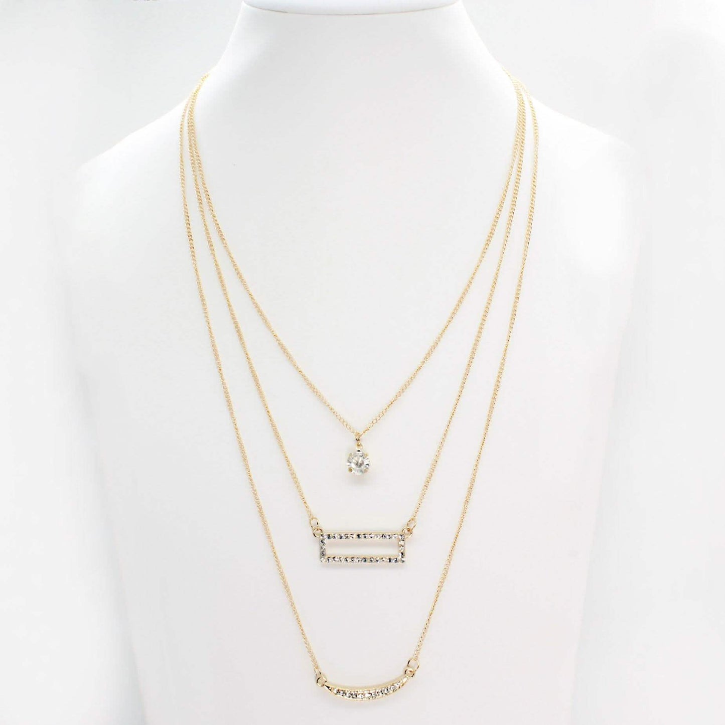 Triple Layer Necklace with Crystal Bars and Pendant DailySale