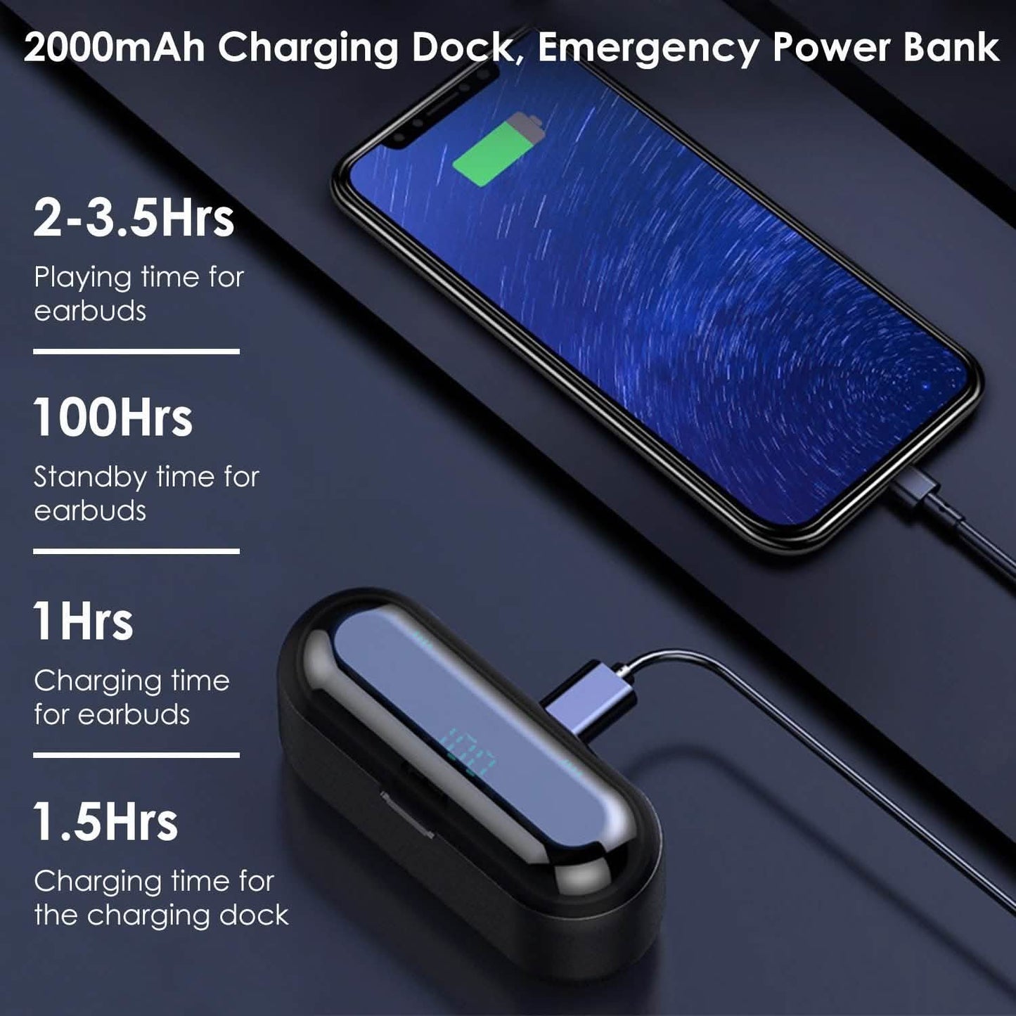 True Wireless V5.0 Earbuds with LED Display Magnetic Charging Dock DailySale