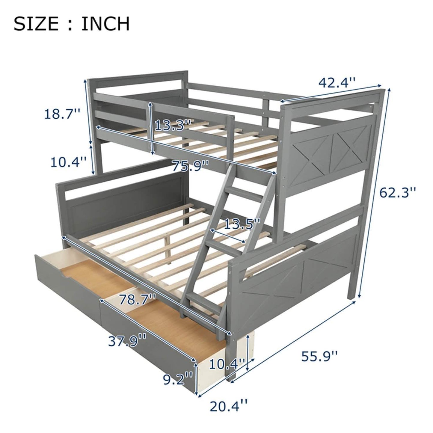 Twin over Full Bunk Bed with 2 Storage Drawers DailySale