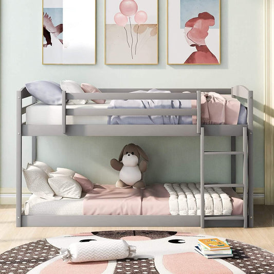 Twin Over Twin Floor Bunk Bed with Ladder DailySale