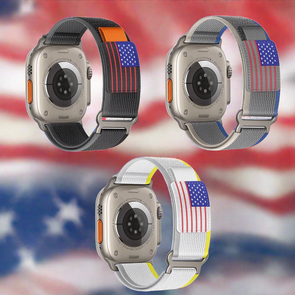 3 Pack Bundle USA Flag Velcro Nylon Loop Strap for Apple watch - Wristwatchstraps.co