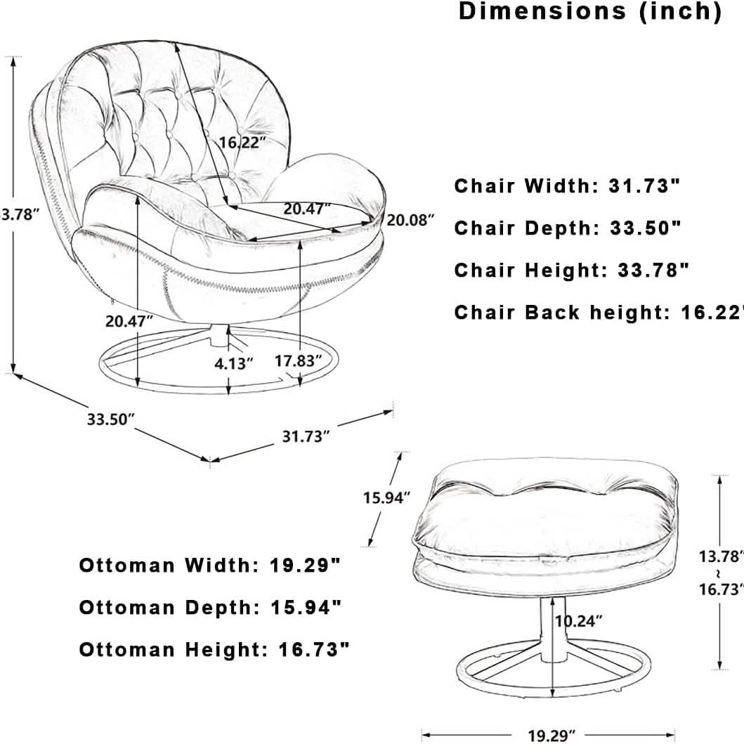 Velvet Swivel Accent Chair with Ottoman Set DailySale