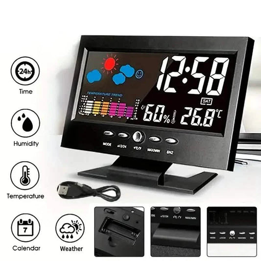 Vibrant Digital Weather Alarm Clock with Voice Control DailySale