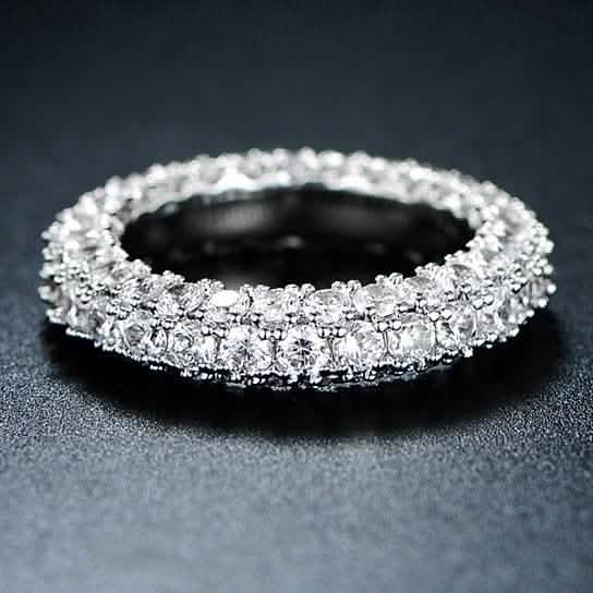 White Gold and Italian-Cut CZ 3 Row Eternity Ring - Size: 5 DailySale