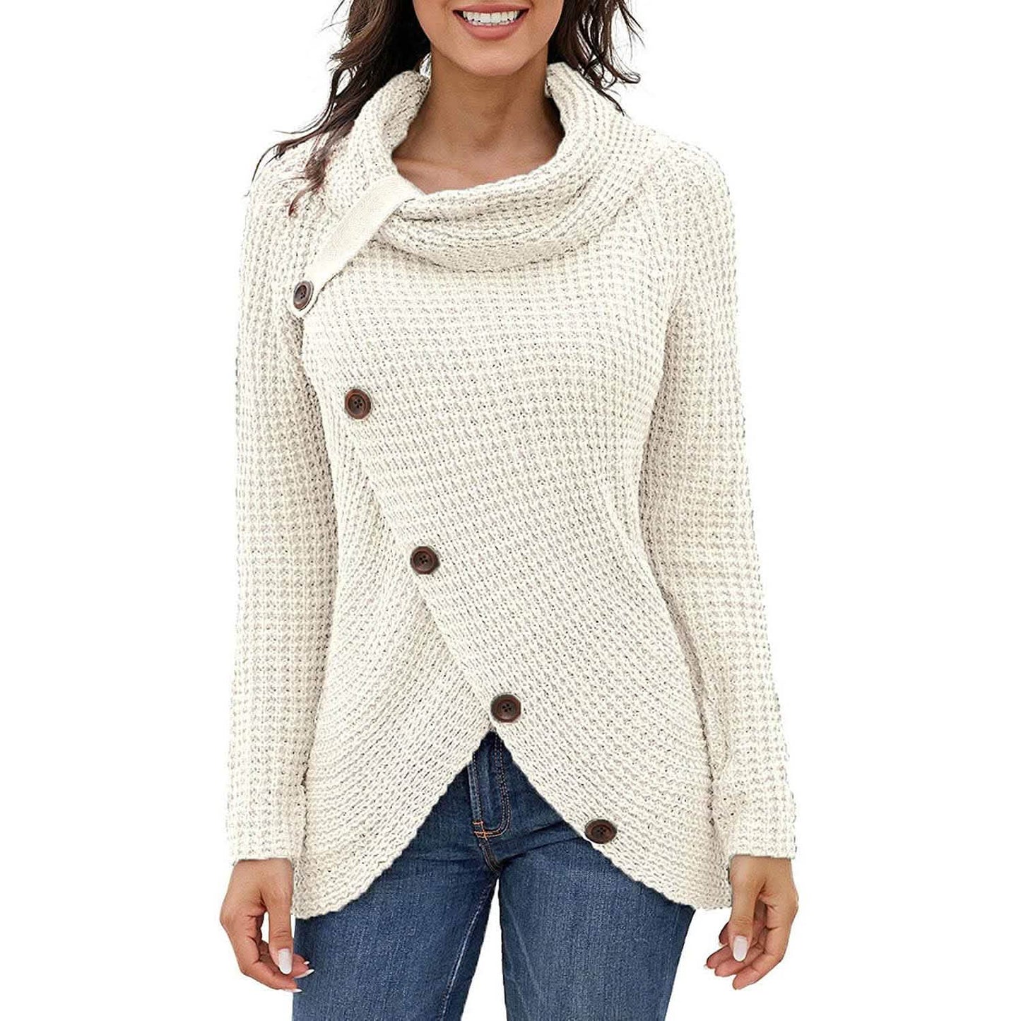 Women Long Sleeve Asymmetric Wrap Pullover Sweater Jumper Tops DailySale
